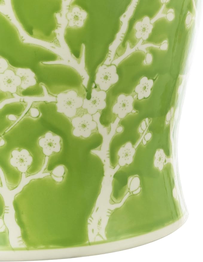 JONATHAN Y TBL1017C Cherry Blossom 17.75" Ceramic Indoor/Outdoor Garden Stool Coastal, Contemporary, Transitional, Patio, Garden Room, Bathroom, Living Room, Green/White