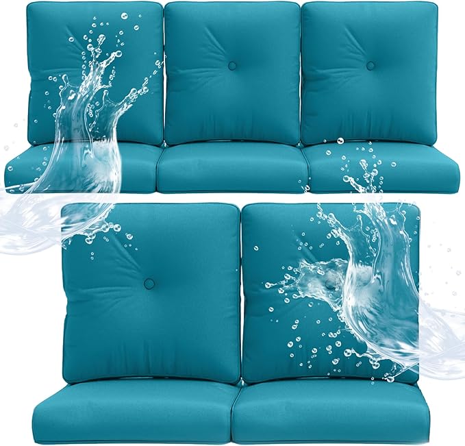 Outdoor Chair Cushions 5 Sets - 22*24" Patio Furniture Cushion with Removable Cover, 28D High Density Sponge Filling Outdoor Patio Cushion for Chair, Rocker, Sofa and Loveseat - Light Blue