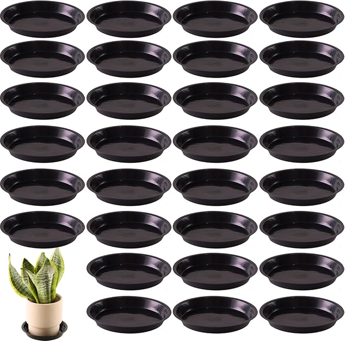 30 Pack Plant Saucer 8 Inches Plant Trays for Pots Plastic Round Drip Trays Flower Pot Saucers Black Planter Water Tray Plant Drainage Tray, Black