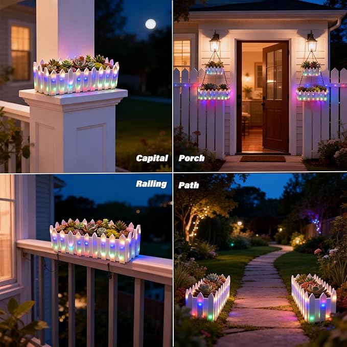 Solar Planter Lights Outdoor, 12-inch Rectangular LED Flower Pot with 8 Modes & Auto On/Off, IP65 Waterproof for Garden, Patio, Balcony, Pathway Decor, Gift for Garden Lovers(Multicolor)