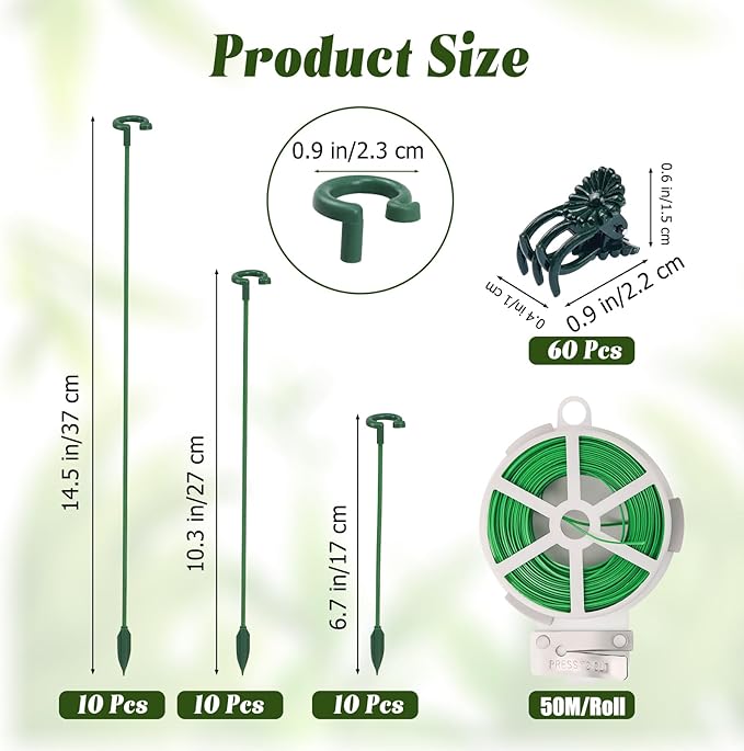 Pack of 30 Small Plant Stakes for Indoor Plants 3 Size 6.7/10.6/14.5/ Inches Single Stem Plant Support Stakes for Phalaenopsis/Orchid Flower/Roses/Chrysanthemum/Succulent(with Clips&Twist Tie)