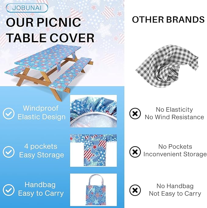 Picnic Table Cover with Bench Covers 8 Feet Water Proof Camping Table Clothes with Elastic Edge Hiking Rv Patio Equipment for Outside Car Travel Trips Gadgets Gift for Teenager Brother Sisters