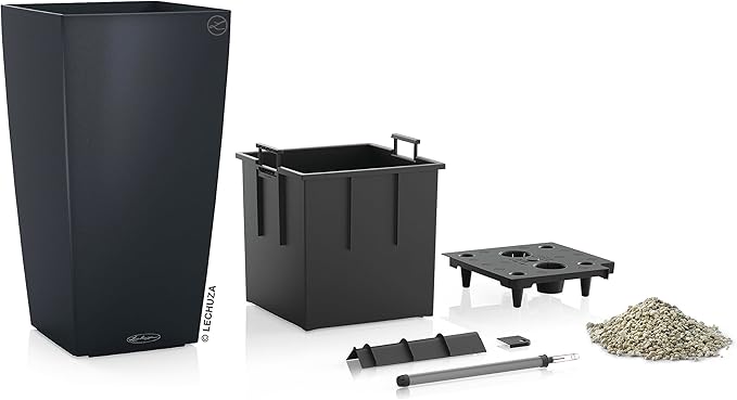 Lechuza CUBICO Color 40 Slate, Self-Watering Tall Planter, H29.5 L15.7 W15.7 in
