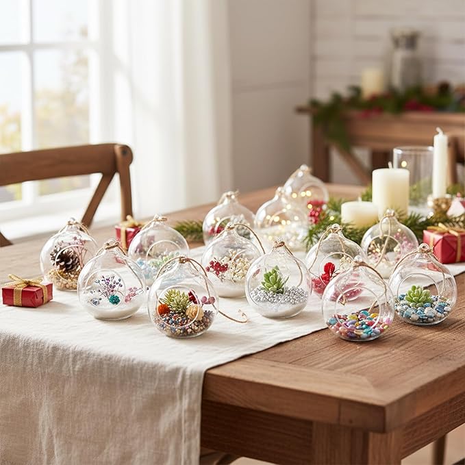 24pcs of Hanging Candle Holders, Glass LED Tealight Holders, Glass Globe Plant Terrariums, 2.36" Diameter Hanging Tealight Holder Terrariums for Wedding Party Tree Home Decorations