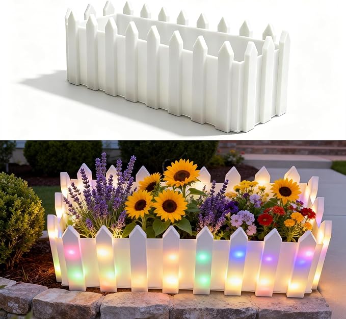 Solar Planter Lights Outdoor, 12-inch Rectangular LED Flower Pot with 8 Modes & Auto On/Off, IP65 Waterproof for Garden, Patio, Balcony, Pathway Decor, Gift for Garden Lovers(Multicolor)