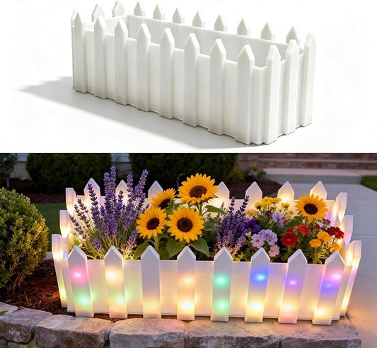 Solar Planter Lights Outdoor, 12-inch Rectangular LED Flower Pot with 8 Modes & Auto On/Off, IP65 Waterproof for Garden, Patio, Balcony, Pathway Decor, Gift for Garden Lovers(Multicolor)