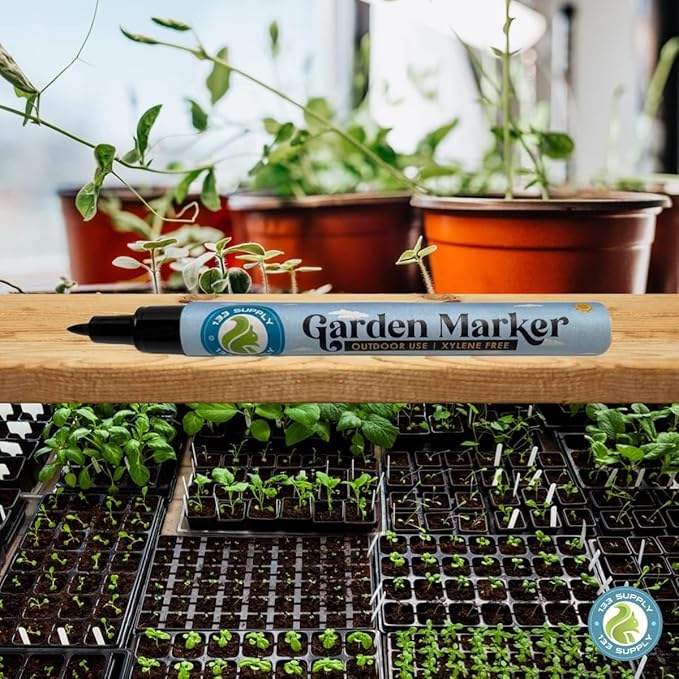 100 Pack T-Type Plant Labels for Seedlings with 2 Pack of Garden Marker Pens (Garden Markers Fade Resistant Plant Markers Outdoor Waterproof Pen Black Permanent Markers Plant Tags)