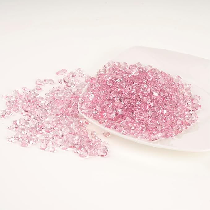 WAYBER Glass Stones, 1Lb/460g Irregular Sea Glass Dercorative Rocks Non-Toxic Artificial Crystal Pebbles for Aquarium Decoration/Vase Filler/Table Scatter/Handcraft/Jewelry Making/Gems Display, Pink
