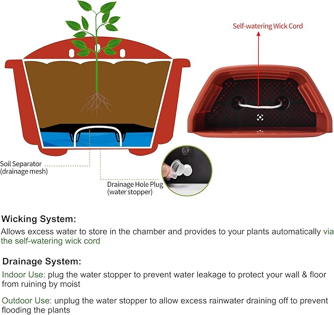ORIMERC 9.8 inch 4 Pack Brick Red Wall Hanging Planters Pots for Indoor Plants, Wall Plants Holder with Drainage Hole, Balcony planters Railing Hanging Pot, Plant Wall Mount Decor with Hook/Screws