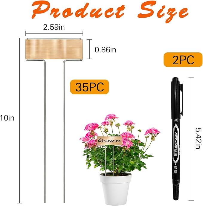35 Pcs Copper Plant Markers,Metal Plant Label Stakes Marking Protection Seedling Signs Nursery Tags,Comes with 2 Water-Based Pens