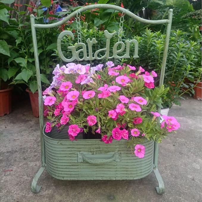 Vintage Metal Planter, Farmhouse Distressed Decorative Outdoor Garden Flower Pot,Farmhouse Plants Holder Succulents Tubs for Garden Patio Yard Outdoor Decor (Green)