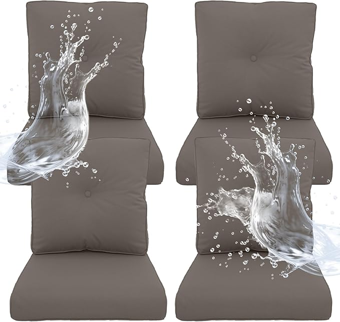 Outdoor Chair Cushions 4 Sets - 22 * 24" Patio Furniture Cushions with Removable Cover, 28D High Density Sponge Filling Outdoor Patio Cushions for Chairs, Rocker, Sofa and Loveseat - Grey