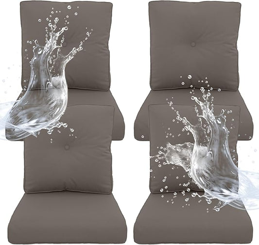 Outdoor Chair Cushions 4 Sets - 22 * 24" Patio Furniture Cushions with Removable Cover, 28D High Density Sponge Filling Outdoor Patio Cushions for Chairs, Rocker, Sofa and Loveseat - Grey
