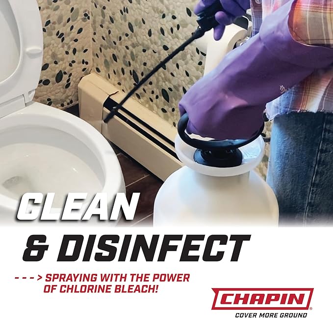 Chapin 20075 Disinfectant Bleach Sprayer, 1 Gallon, Made in The USA, Adjustable Cone Nozzle, Compatible with Bleach Solutions and Fungicides, Translucent White (Pack of 2)
