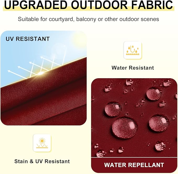 downluxe Outdoor Chair Cushions Set of 4 for Patio Furniture, Water-Resistant Patio Chair Cushions with Ties, High Density Foam Outdoor Seat Cushion, 17" X 16" X 2", Burgundy