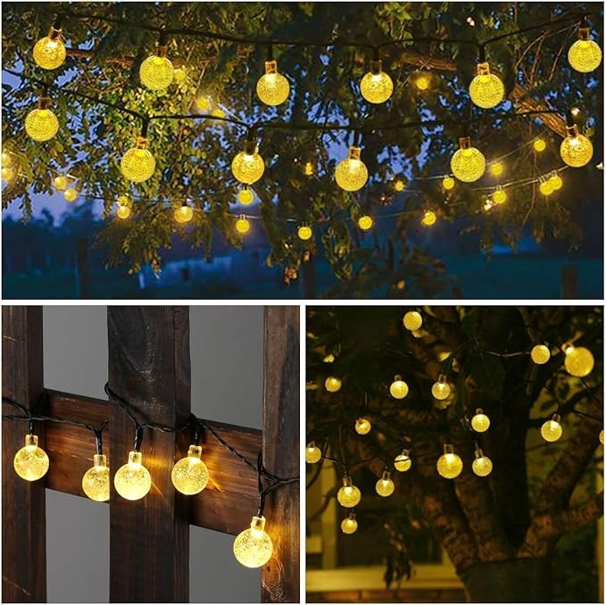 Solar String Lights Outdoor Waterproof, 1 Pack 50 LED 2.3CM 23 FT Each, Solar Powered Patio Lights with 8 Lighting Modes for Garden Yard Porch Wedding Party.. (Warm Color)