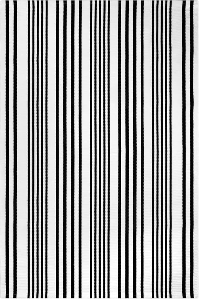 OJIA Outdoor Area Rug 4'x6', Black and White Outdoor Rug Machine Washable Patio Rugs Cotton Hand Woven Door Mats Indoor Outdoor Striped Rugs for Front Porch/Deck/Backyard/Balcony/Home Decor