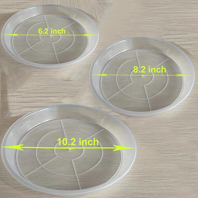 6 8 10 Inch Plant Saucer Pot Tray, 6 Pack Clear Plant Saucers for Indoors and Outdoors, Large Plastic Dish Suacer Water Drip Tray for Potted Plants Flowers (6 8 10 Inches)
