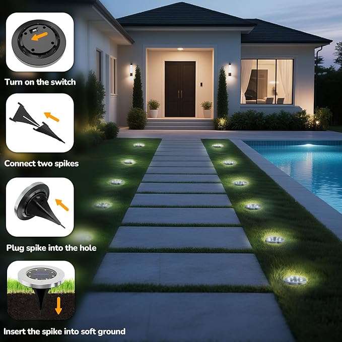 INCX Solar Lights for Outside,12 Pack Solar Lights Outdoor Waterproof, Solar Garden Lights Landscape Lighting for Patio Pathway Lawn Yard Deck Driveway Walkway, Cold White