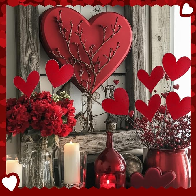 Pickmesh 6 Pcs 12" H Valentine's Day Metal Yard Sign Vintage Heart Valentine Metal Yard Stakes Barn Garden Stake for Planter Pot Walkway Pathway Outdoor Decor Lawn Decoration