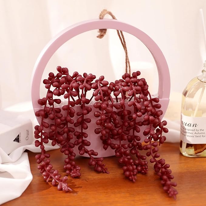 Artificial Hanging Plants Hanging Planter Fake Succulents Artificial String of Pearls with Pot and Lanyard for Home Office Wall Decoration