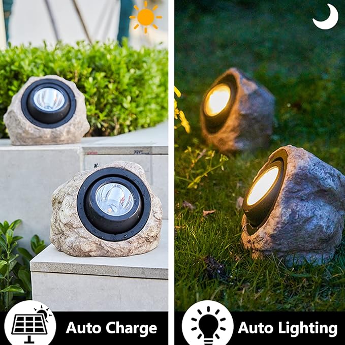 GOODFOEVER Rock Solar Spot Lights - Super Bright, Waterproof LED Landscape Lights for Pathway, Yard (Solid Color 1 Pack)