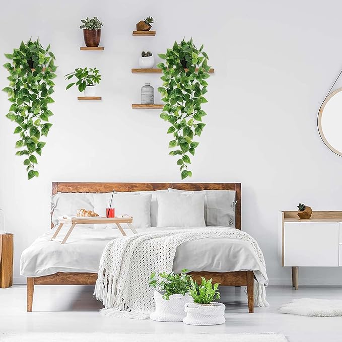 BLEUM CADE Fake Hanging Plants, 2pcs Artificial Hanging Plant, Faux Pothos Vines Greenery for Wall Home Living Room Office Indoor Outdoor Decor (No Baskets)