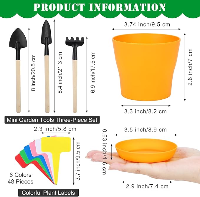 48 Pack Plastic Planters 4 Inch Flower Plant Pots Indoor Set Thickened Seedling Nursery Pots Seed Starting Pots with Drainage Holes Saucers, Mini Garden Tools for Home Office Garden, Multicolor