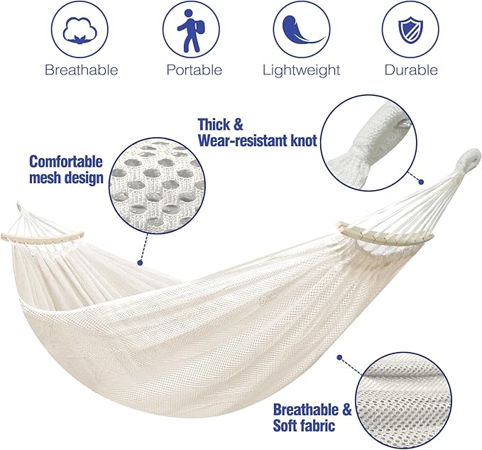 Anyoo Breathable Fabric Hammock with Spreader Bar - Portable Up to 450lbs for Garden, Outdoor/Indoor Patio, Backyard