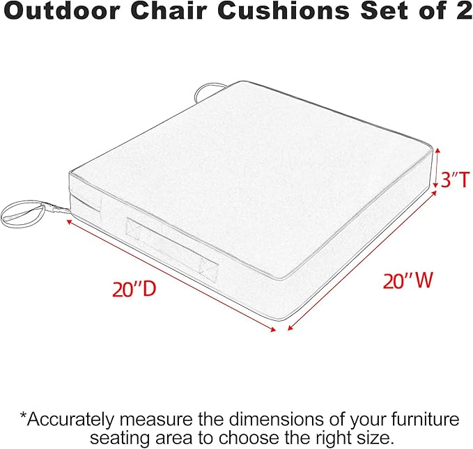 Favoyard Patio Chair Cushions 20 x 20 x 3 Inch Waterproof Outdoor Seat Cushions for Patio Furniture 3-Year Color Fastness Garden Sofa Couch Chair Pads with Handle & Adjustable Straps Set of 2, Spice