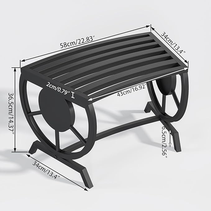 Outdoor Bench Patio Outdoor Garden Bench with Built-in Table, Wagon Wheel Arms, 3 People Outdoor Bench Garden Bench Front Porch Furniture (Black-22.83inch-4Pieces)