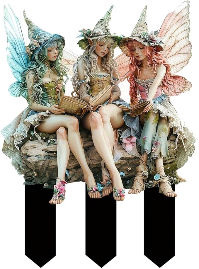 JOYO 11.8''Bohemian Fairy Flower Pot Decoration,2D Acrylic Ground Plug,Fairy Garden Planter Accessories,Fairy Pumpkin Angel Garden Stake for Pot Plants and Garden Yard Lawn Décor (B)