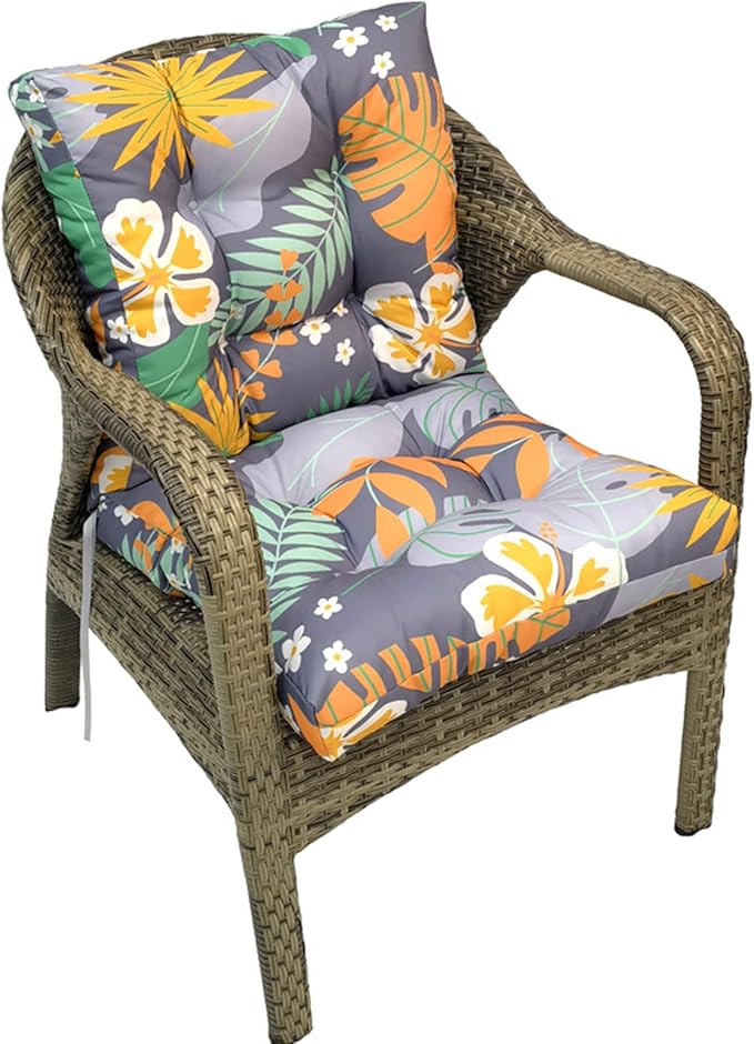 Thicken Wicker Chair Cushions for Indoor Outdoor Furniture Tufted Floral Waterpoof High Back Rocking Chair Cushion Replacement with Ties 41.7"*20.8"*3.5" Flower
