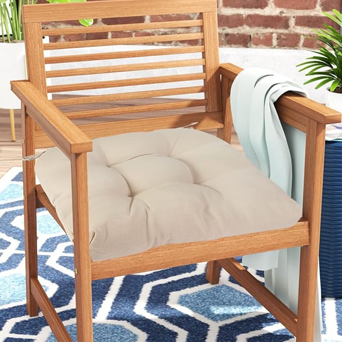 Outdoor Chair Cushions 19 x19 Inch,Water Resistant Tufted Seat Cushions 19",Reversible,Weather Resistant,Rounded Back Wicker Chair Cushion for Patio Garden Furniture(Antique Beige)