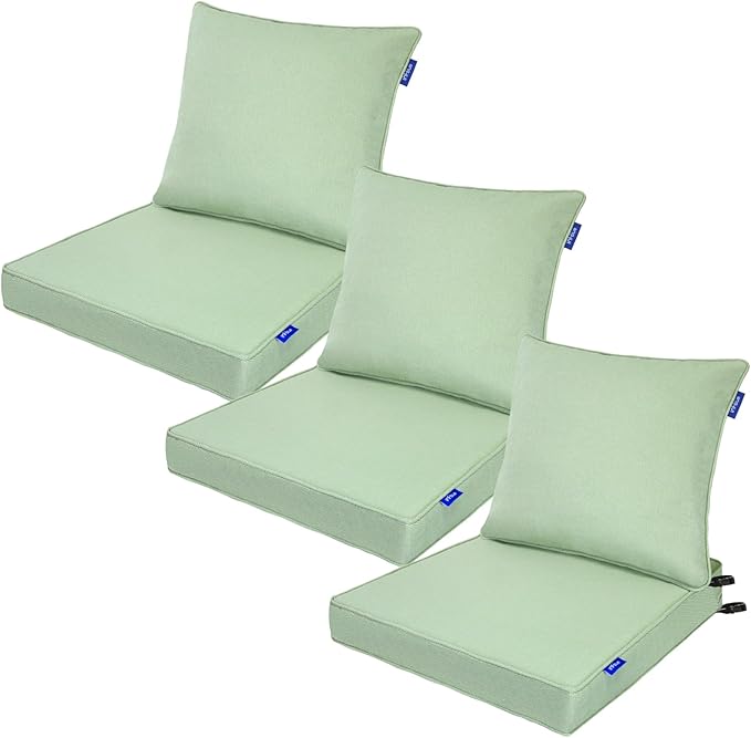 Deep Seat Cushions, Outdoor Cushions, Patio Furniture Cushions, Deep Seat & Back Cushion Patio Cushions for Backyard Couch Sofa Fade Resistant (22x24x4 inches 3 Sets, Light Green)