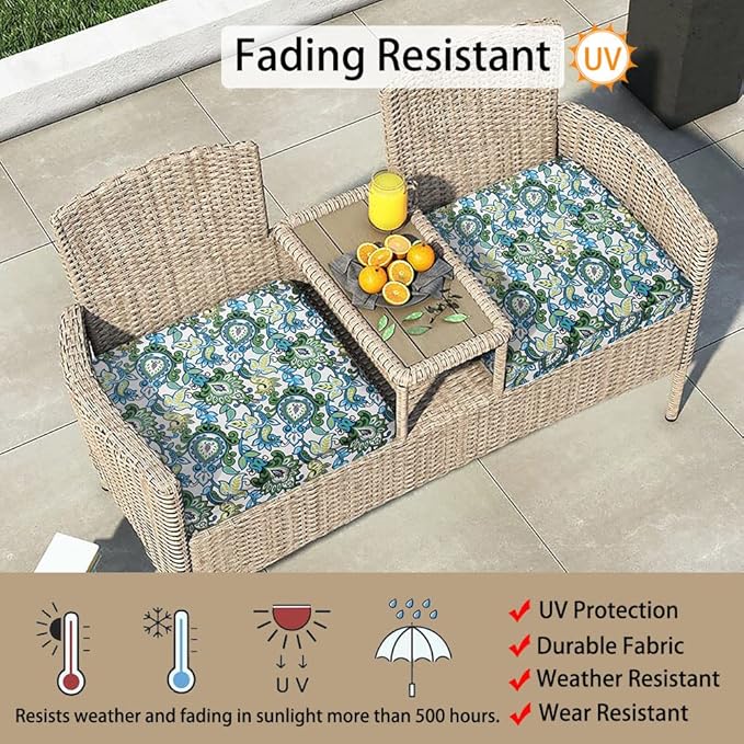Magpie Fabrics Indoor Outdoor Cushion Cover Replacement 2 Pack, NO Insert! Water Repellent Slipcover with Ties Decor for Patio Garden Chair Seat Sofa Bench Wicker(Botanical Blue Green, 24x24x4 Inch)