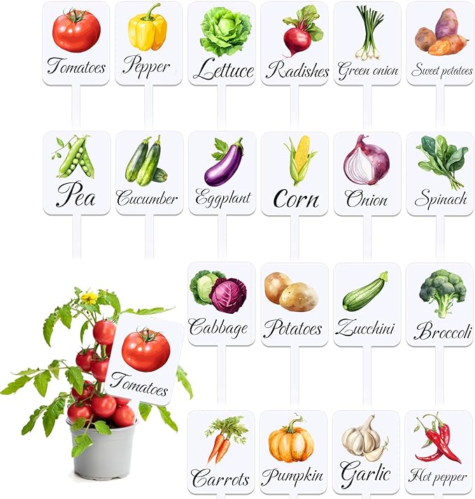 20Pcs Garden Signs for Vegetables 20 Styles Garden Markers for Vegetables Outdoor Garden Labels Markers Waterproof Reusable Plant Stakes Tags with Names for Vegetable Indoor Outdoor Decoration