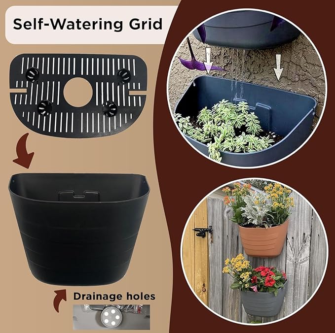 12 Inch Self-Watering Wall Planter for Indoor & Outdoor Use – Vertical Hanging Planter, BPA-Free, UV-Resistant – Perfect for Flowers, Herbs & Vegetables (Concrete Gray, with Plug)
