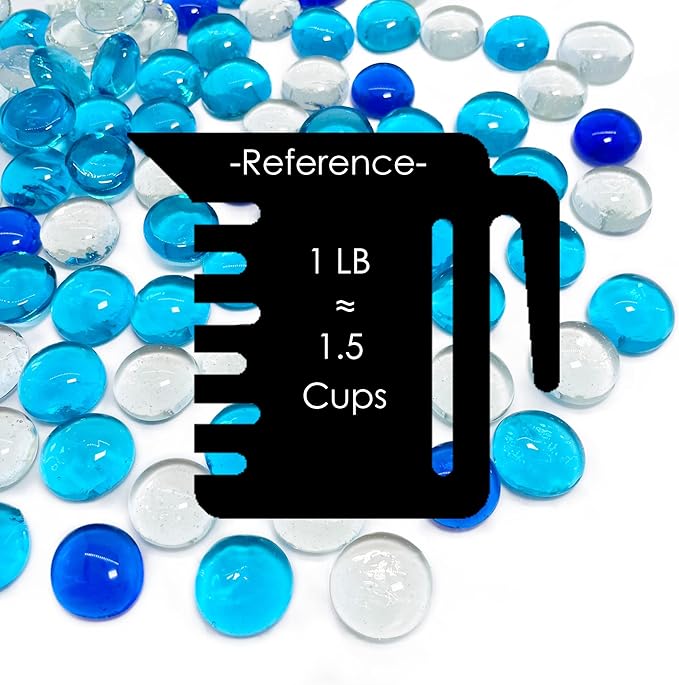 CYS EXCEL 5 LBS Blue Mix Glass Beads for Vases Flat Marble Gemstone Beads Vase Fillers Aquarium Decor Rocks Floral Centerpieces Stones Mosaic Pebbles