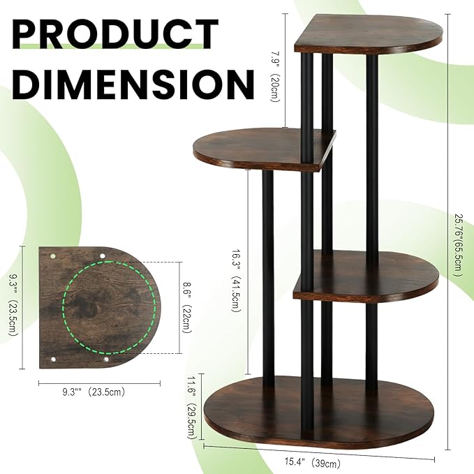 Tiered Plant Stand Indoor, Tall 4 Tier 5 Potted Wooden Plant Shelf for Multiple Plants, Multi Plant Holder Indoor for Patio Garden Patent Design Living Room Bedroom, Rustic Brown
