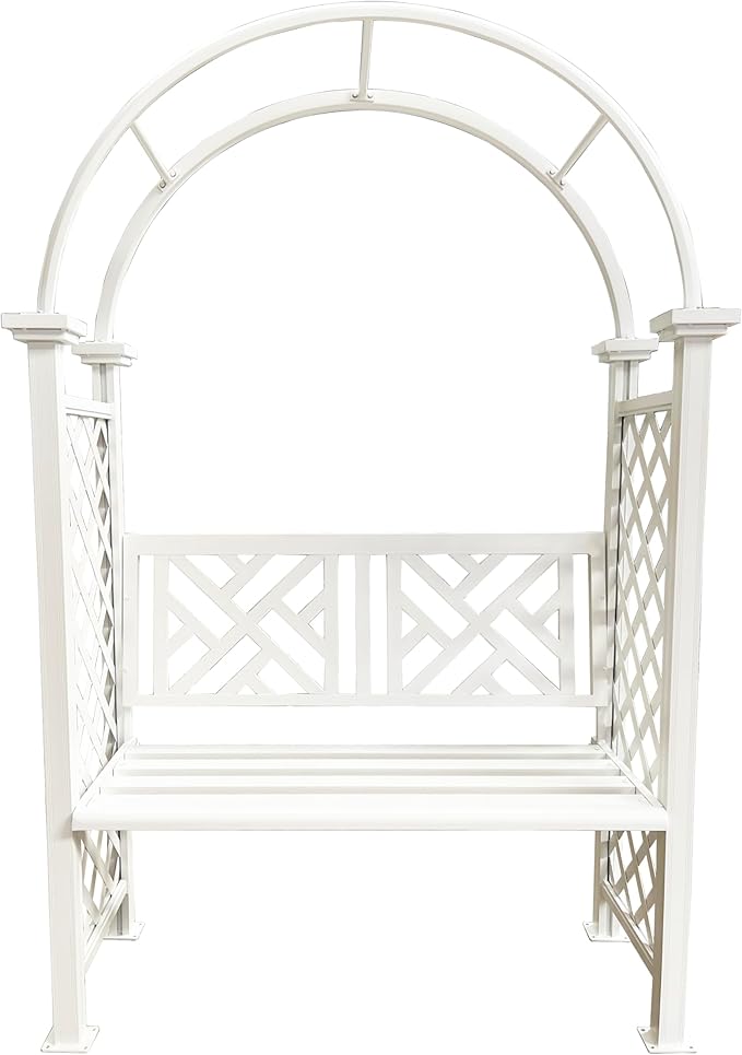 Oakland Living White Aluminum Garden Arbor Arch with 2-Seater Bench
