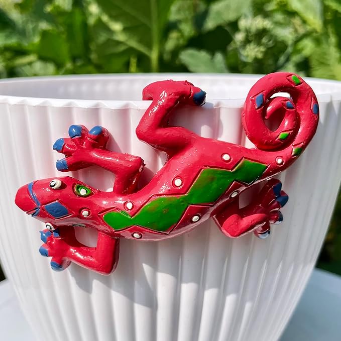 4Pcs Resin Climbing Gecko Flower Pot and Vase Hugger, Planter Edge Accessories, Terrarium Hanger Decorations, Garden Yard Ornaments
