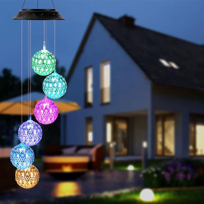 Birthday Gifts for Women Mom Grandma, Gardening Gifts for Women, Ball Solar Wind Chimes for Outside, Wind Chimes Outdoor Waterproof, Solar Lights Outdoor Decorative for Garden Patio Yard