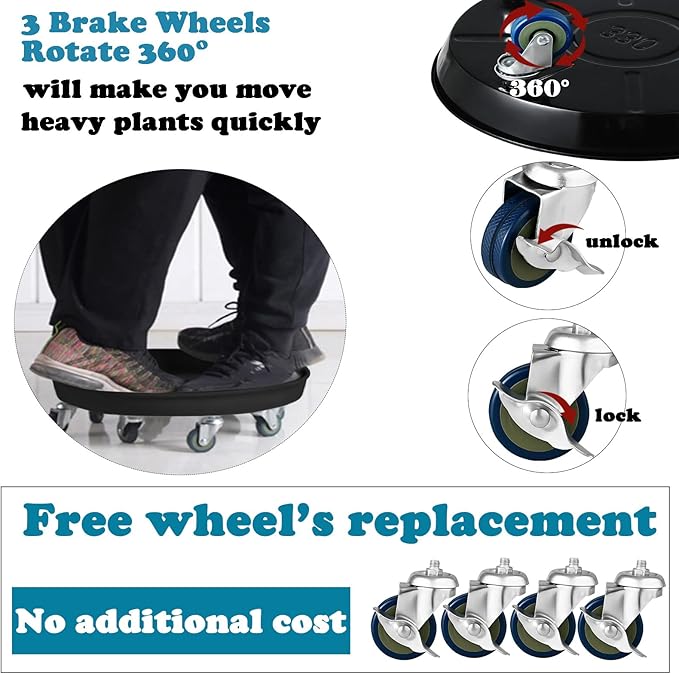3 Packs Metal Plant Caddy with Wheels 13" Rolling Plant Stand Heavy Duty Plant Dolly with Casters for Indoor and Outdoor Large Planter Casters Potted Plant Mover,Black