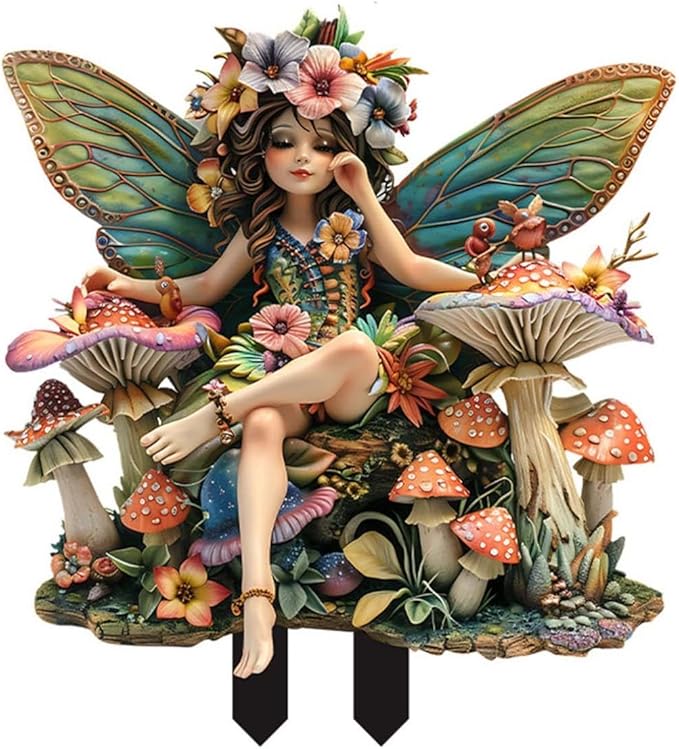 JOYO 11.8''Bohemian Fairy Flower Pot Decoration,2D Acrylic Ground Plug,Fairy Garden Planter Accessories,Fairy Pumpkin Angel Garden Stake for Pot Plants and Garden Yard Lawn Décor (C)
