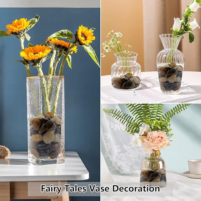 Pebbles for Indoor Plants, Natural Polished River Rocks, Small Decorative Mixed Color Stones for Planters Vase Fish Tank Aquariums Landscaping Garden, 5lbs