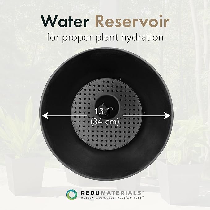 Tierra Verde Indoor & Outdoor Self-Watering Urn Planter, Cadence, 14" x 23", Black - Planting Containers for Plants and Flowers - Gardening and Landscaping Accessories