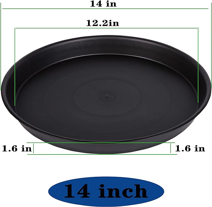 4 Pack of 14 inch Plant Saucer, Heavy Duty Plant Saucer 14 inch Round, Plastic Plant Water Tray for Pots, Plant Saucers for Indoors, Bird Bath Bowls, Pot Trays for Planter 12"/13"/14" (Black)