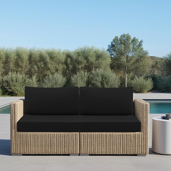 idee-home Outdoor Cushions for Patio Furniture, Waterproof Deep Seat Replacement Cushions for Hampton Bay Chairs, Garden, Lawn, Backyard, Deck, 28.5 x 28.5 Inch, Black