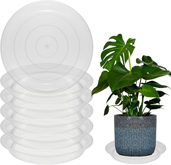 6 Pack 12 Inch Round Plant Saucers for Less 10 Inch Pot Indoors Outdoors Plant Trays for Pots Planter Saucer Plastic Drip Tray Planter Water Tray(Clear, 11.8"(6pcs))